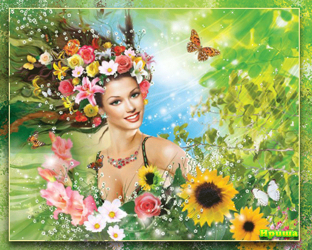 Девушка Лето с цветами~Летние открытки