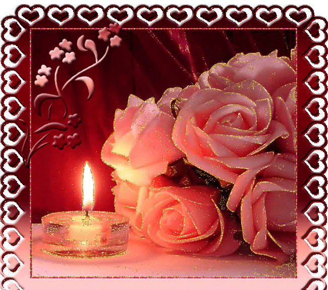 Розы и свеча~Открытки с цветами