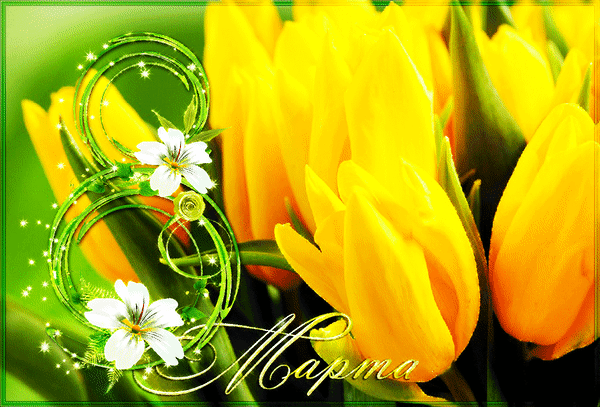 Желтые тюльпаны 8 марта - Открытки с 8 Марта,поздравления, картинки, открытки, анимация