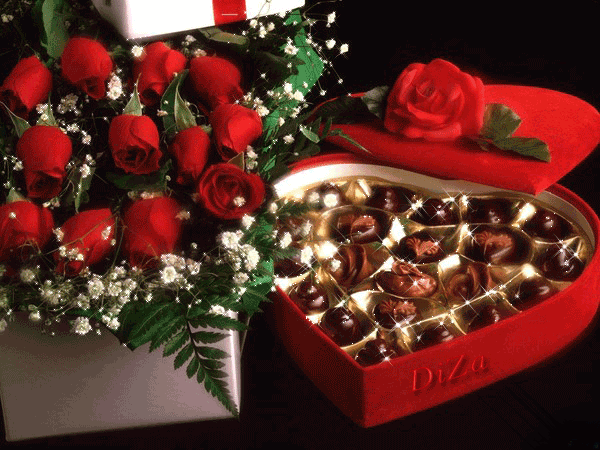 Розы и конфеты - Поздравления девушке и женщине,поздравления, картинки, открытки, анимация