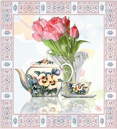 Розовые тюльпаны в вазе - Открытки с цветами,поздравления, картинки, открытки, анимация